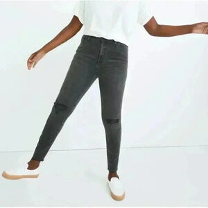 Madewell Curvy High Rise Skinny Jeans Black Raw Hem Distressed Womens Size 28P